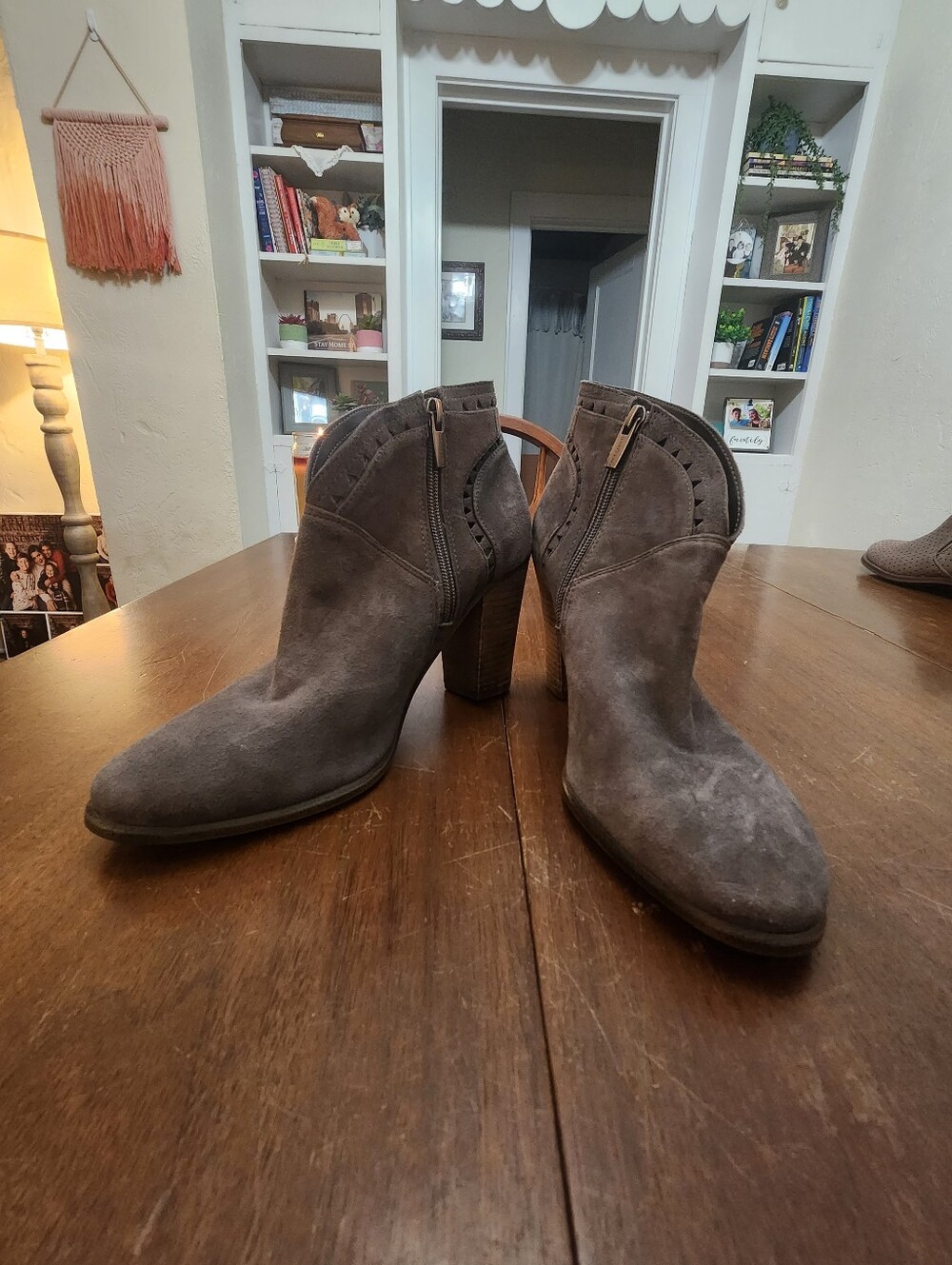 Vince Camuto Fritan Booties, astylish pair of gray suede ankle boots Size 8 EUC